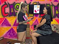 this bbw with a massive ass came to the tattoo studio for a watermelon ink, got licked everywhere while inked.