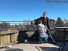 Dickflash Roof Adventure: 18+ Redhead Slut Delivers Fast Handjob and Blowjob. Boyfriend Waits Below - BigMax8Inch!