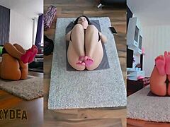 Triple cam view of my curvy big ass in naked yoga workout with striptease and sweat!