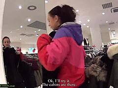 Mallcuties teen without money trades sex for clothing in public outdoor shop encounter