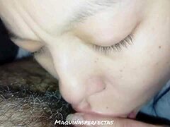 big cumshot covers face in homemade pov deepthroat with natural tits