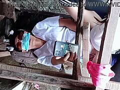 Company Nurse And Construction Worker Enjoy Playtime At The Site