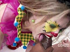 Whoa, Ella Nova takes on 10 guys in this wild clown gangbang with rough deepthroat and facial cumshots! 😱