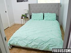 Brunette and blonde teens join builder for freeuse blowjob and fucking in intense ffm threesome on site