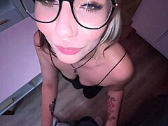 This young bitch takes a massive facial cumshot right on her pretty face after deepthroat action