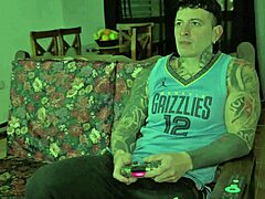 Stepsister grabs my big cock while I play and rides it to anal creampie