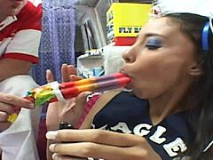 Alexis Love Enjoys A Sweet Treat By Stuffing Ice Cream Into Her Mouth Right Before The Main Event.