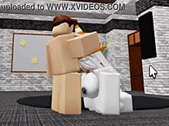 Slutty Roblox bunny girl sneaks into boys locker room for rough fucking!