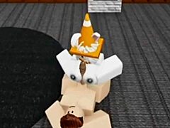 Slutty Roblox bunny girl sneaks into boys locker room for rough fucking!