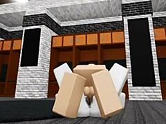 Slutty Roblox bunny girl sneaks into boys locker room for rough fucking!