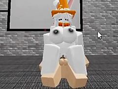 Slutty Roblox bunny girl sneaks into boys locker room for rough fucking!