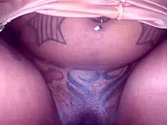 Oiled ebony petite gets big black cock doggystyle creampie after massage