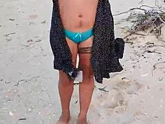 latina amateur shows natural tits and ass in mexican beach lingerie outdoors