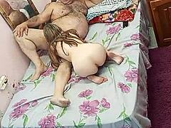 so this young hairy girl hooks up with the old muscular guy who loves armpits