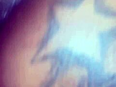 Oiled ebony petite gets big black cock doggystyle creampie after massage