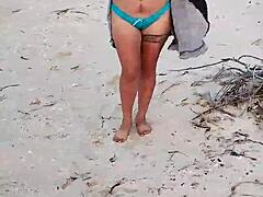 latina amateur shows natural tits and ass in mexican beach lingerie outdoors