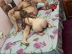 so this young hairy girl hooks up with the old muscular guy who loves armpits