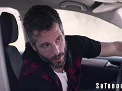 Bipolar hitchhiker Kirsten Scott takes big cock rough in car with deepthroat