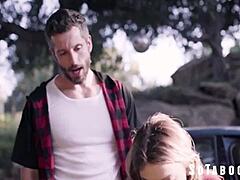 Bipolar hitchhiker Kirsten Scott takes big cock rough in car with deepthroat