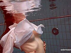 big natural tits babe lola enjoys underwater swimming in the pool
