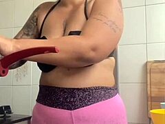 preparing dinner in the kitchen while flashing those big pussy lips, knowing i'll be the halloween dessert treat
