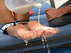 This SUPER SEXY milf gets a rough pounding. She loves the feet worship during orgasm.