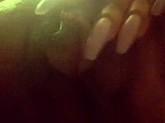 Whoa, check this pretty ebony babe fingering her big clit up close in solo action đ