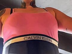 At the gym I almost got expelled for wearing tiny blouse getting all sweaty
