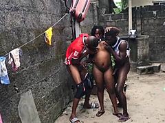 Even though she tried, that European amateur couldn't stop herself from taking both huge black cocks in the hood