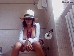 dude, check this amateur brunette farting topless on the toilet hidden cam 😂