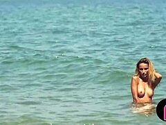 oh man i love watchin this petite ukrainian milf strip at the beach showin her nude body with small tits and hairy spots