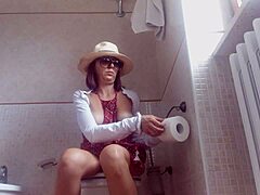 dude, check this amateur brunette farting topless on the toilet hidden cam 😂