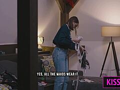 Busty Maid's First Day Naked Man Cock Washing With Blowjob Night Surprise Sex With Creampie!