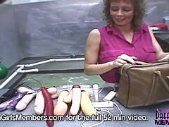 Freaky Milf Masturbates With Toy In Night Club Kitchen