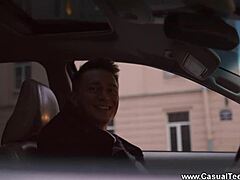 Nerdy hitchhiker Rita Lee enjoys a casual fuck with European teen blowjob, doggystyle pounding, and cumshot finish