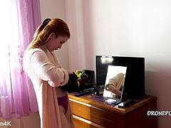 beautiful naked redhead karolinka from czech applies her makeup in a cute small tits display