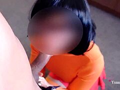 Velma accidentally drops her glasses and has a slip-up while sucking a big cock and getting penetrated doggystyle.
