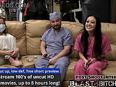 blaire celeste sucks cock pov style then gets fucked doggystyle in nurse outfit with pussy creampie
