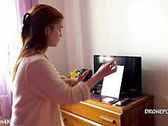 beautiful naked redhead karolinka from czech applies her makeup in a cute small tits display