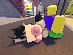 emma takes on three guys in rough gangbang with blowjobs and doggystyle pounding on roblox whorblox street