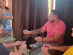 Wife invites husband's friends over for cards and ends up fucking all three