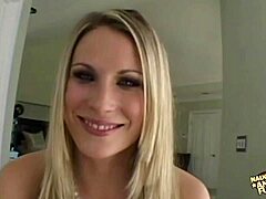 hey busty blonde chats in interview then gags on cock and takes it deep 😏