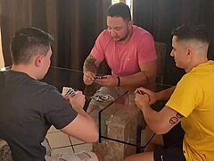 Wife invites husband's friends over for cards and ends up fucking all three