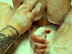 Sexy wife starts with sucking dick eagerly before they dive into mutual masturbation in the bathroom