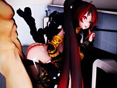 tda princess knight zatsune explores the restroom with monster elements in mmd style