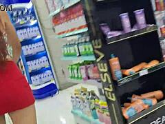 wife flashes her ass without panties in public car while husband watches