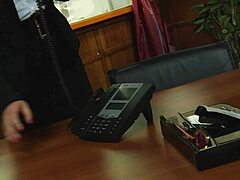 Wow, business exec Tiffany Doll is plugging her ass with toys and then riding that spunk-spraying dick in stockings at the office! 😈