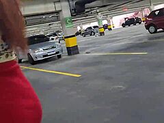 wife flashes her ass without panties in public car while husband watches