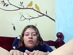 Check out this young Latina with natural small tits masturbating solo with her palette so richly!