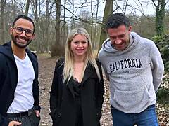 georgia with her dream body gets fucked by two guys in mmf outdoor lingerie action